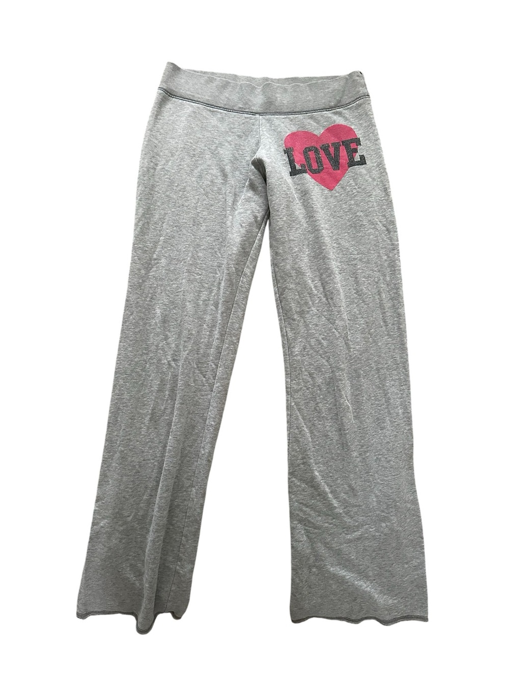 Y2K Victoria's Secret Gray Lounge Pants with Pink Heart LOVE